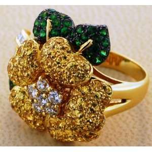 18kt Yellow Gold Diamond, Green Garnet, and Yellow Sapphire Ring (.65 