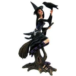 Witch on Broom with Crow 