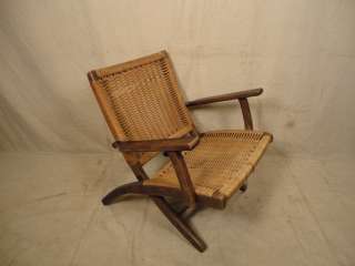 Hans Wegner Style Collapsible Deck Chair w/ Woven Rope (02168).  
