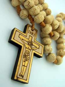 Hand Made Wood Catholic Rosary With Cross Beads  