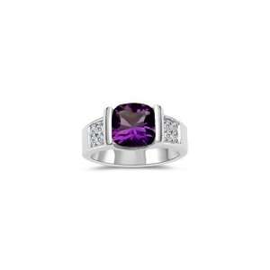  0.16 Cts Diamond & Amethyst Ring in 14K White Gold 4.0 
