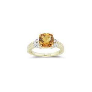  0.04 Ct Diamond & 2.00 Cts Citrine Ring in 14K Yellow Gold 