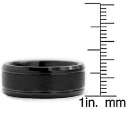 Tungsten Carbide Mens Black Brushed Textured Center Ring (8 mm 