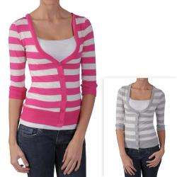 Journee Collection Juniors Striped 3/4 sleeve Cardigan   