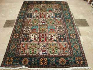 BAKHTIARI LIVE ANIMALS HAND KNOTTED RUG WOOL SILK CARPET 8X5 EXCLUSIVE 