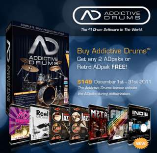 XLN Audio Addictive Drums + 2 ADpak  or  Retro Bundle Promotion Plugin 