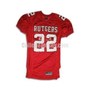  Red No. 22 Game Used Rutgers Nike Football Jersey (SIZE L 