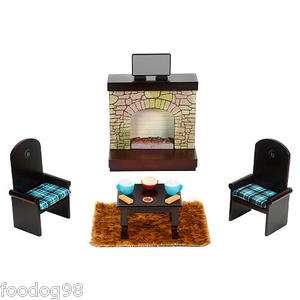 American Girl Table chairs rug Fireplace TV food popcorn accessory set 