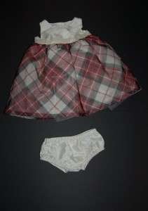 JANIE AND JACK UPTOWN HOLIDAY PLAID SILK DRESS & DIAPER COVER SIZE 0 3 