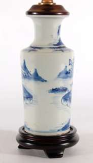   Traditional Blue White Asian Landscape Porcelain Table Lamp  
