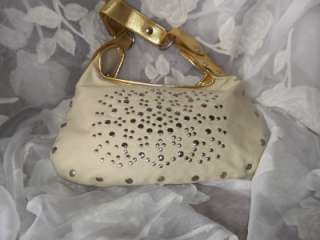 Beautiful Chateau Off White & Gold Trim Studded Hobo Handbag  