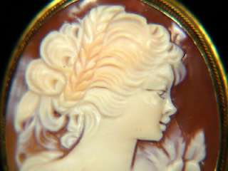 VINTAGE GOLD CARVED SHELL CAMEO BROOCH PIN 800 SILVER  