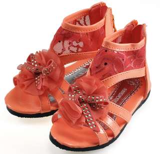 Lucky soft baby girls shoes flower orange leather sole sandal pearl 