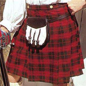 SCOTTISH Celtic HIGHLANDER Mens WOOL PLAID KILT Red or Red/Gray S M L 