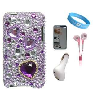 Piece Purple Heart Rhinestones Protective Case for Apple iPod Touch 