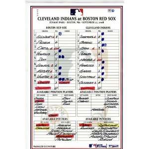  Indians at Red Sox 9 22 2008 Game Used Lineup Card Sports 