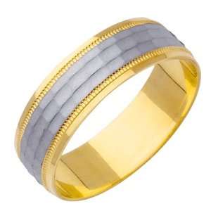  14K Two Tone Gold Hammered Wedding Band (7 mm) Jewelry