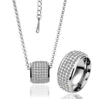   white Gold plated white gem Swarovski crystal ring necklace set  