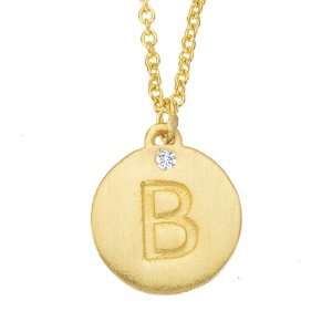 Personalized 14k Yellow gold with White diamond engraved disc initial 