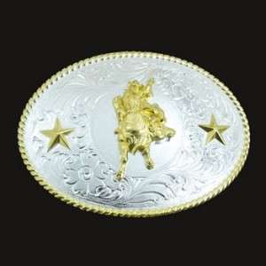 Western Bull Rider Silver and Gold Belt Buckle  