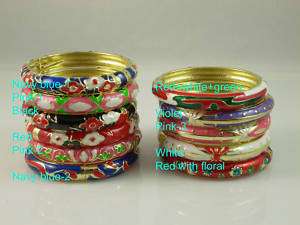 Womens gold tone cloisonne enamel bangle bracelet flora  