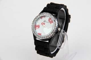 New Fashion Watch Silicone Rubber Jelly WristWatch Crystal Girl Black 