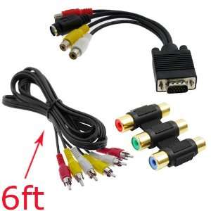   SVGA to 4pin S Video & 3 RCA Cable(Female)+6FT 3 RCA Composite Cable