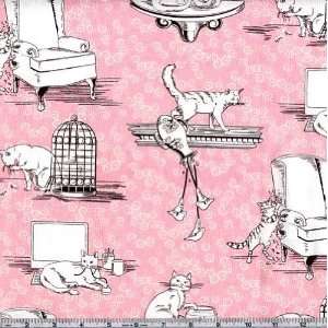  45 Wide Michael Miller Bad Kitty Pink Fabric By The Yard 