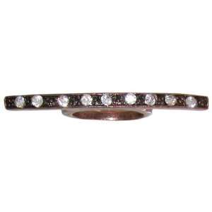  2 Wide Curved Bar Ring with Rhinestones, Rough Hewn 