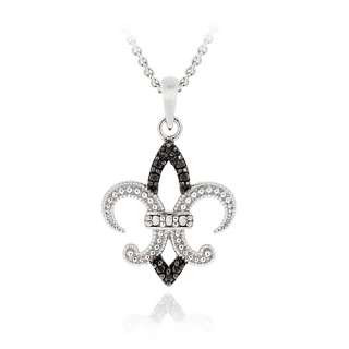 925 Silver Black Diamond Accent Fleur De Lis Necklace  
