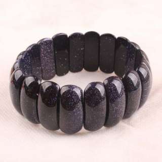 9X24MM Blue Goldstone Beads Gem Stretchy Bracelet 7.5  
