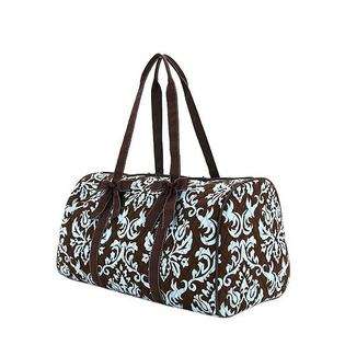 Duffle Bag Quilted Brown and Blue Damask Print Large 21 inches  Belvah 