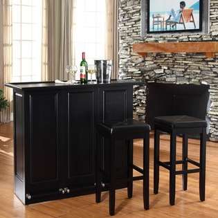 Crosley Mobile Folding Bar in Black with 29 Upholstered Square Seat 