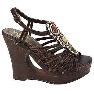   Wedge Sandal with Straps & Beads   Brown  Soda Shoes Womens Dress