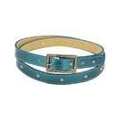   Stitched Dress Belt w. Rhinestone Studded Rectangular Buckle   Teal