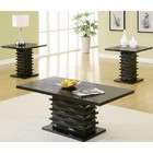   3pc Coffee Table Set with Wave Design Base in Rich Black Finish