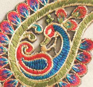 Embroidered, Iron On Trim. Unusual Bird & Paisley Motif. 1½ Yards 