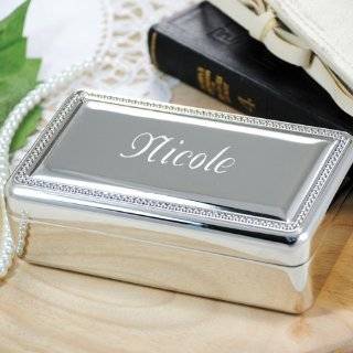 PERSONALIZED Silver Metal Footed Jewelry Trinket Box Engraved Womens 