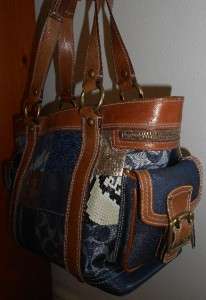 COACH PATCHWORK BAG 10002 Blue Denim Leather $348 Retail Shoulder 