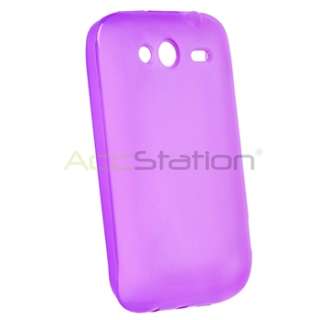 For HTC Wildfire S Purple Rubber TPU Gel Case Cover+Screen Protector 