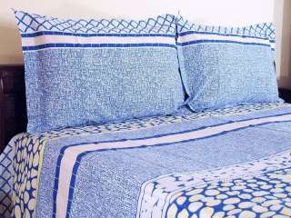 3P Cotton Indian Bedding Sheet Queen Set Pillow Shams  