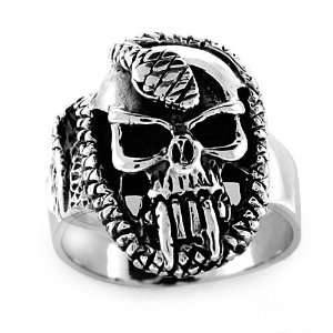   Sterling Silver Skull Ring with Serpent   Sizes 9 to 14, 12. Jewelry