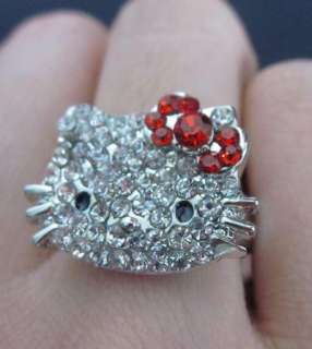 adjustable cute hello kitty crystal red bow ring K14  