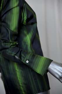 GUCCI Multi Green+Black Stripe *SILK* Button Down Dress Shirt Blouse 