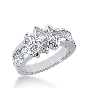  1.75 Ct Diamond Wedding Band Ring Marquise Bezel 14k White 