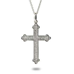    Floral Designed Sterling Silver Cross   18 inches 