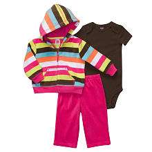 Carters Girls 3 Piece Striped Fleece Cardigan Set   Pink (9 Months 