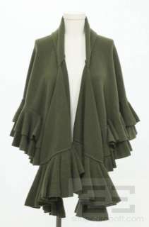 Ralph Lauren Collection Olive Green Cashmere Ruffled Shawl Size M/L 