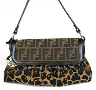   Authentic FENDI Zucca Leopard Animal Print Flap Hand Bag Purse #2503