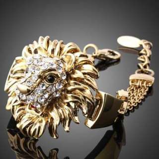 ARINNA Swarovski Crystal Lion Gold GP Linked Bracelet  